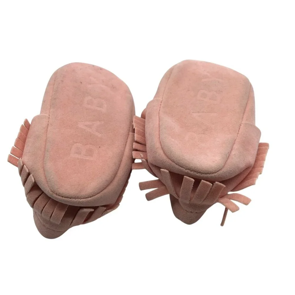 Baby Girls Moccasin Booties Fringe Bow Faux Suede Slip On Pink Size 2